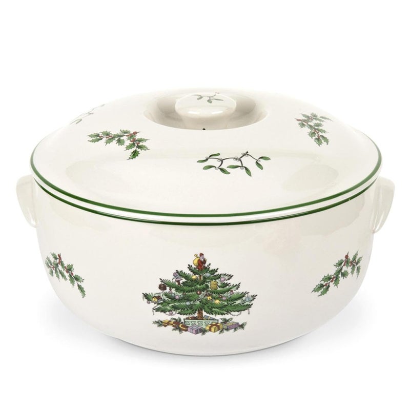 Spode Christmas Tree Round Covered Deep Casserole Dish (8.75" x 5") - Festive Holiday Serveware & Vintage Christmas Table Centerpiece - Fine Earthenware Classic Holiday Bakeware - Image 1